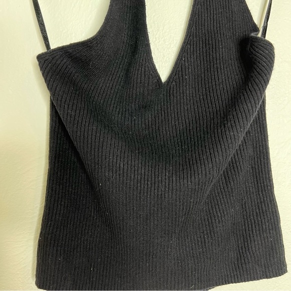 Vintage Ballinger Gold Black Silk Cashmere Blend Ribbed Y2K Halter Top Size L - Picture 3 of 9